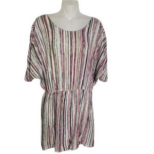 BCBGeneration Womens Romper Large Striped Multicolor Short Split Dolman Sleeve